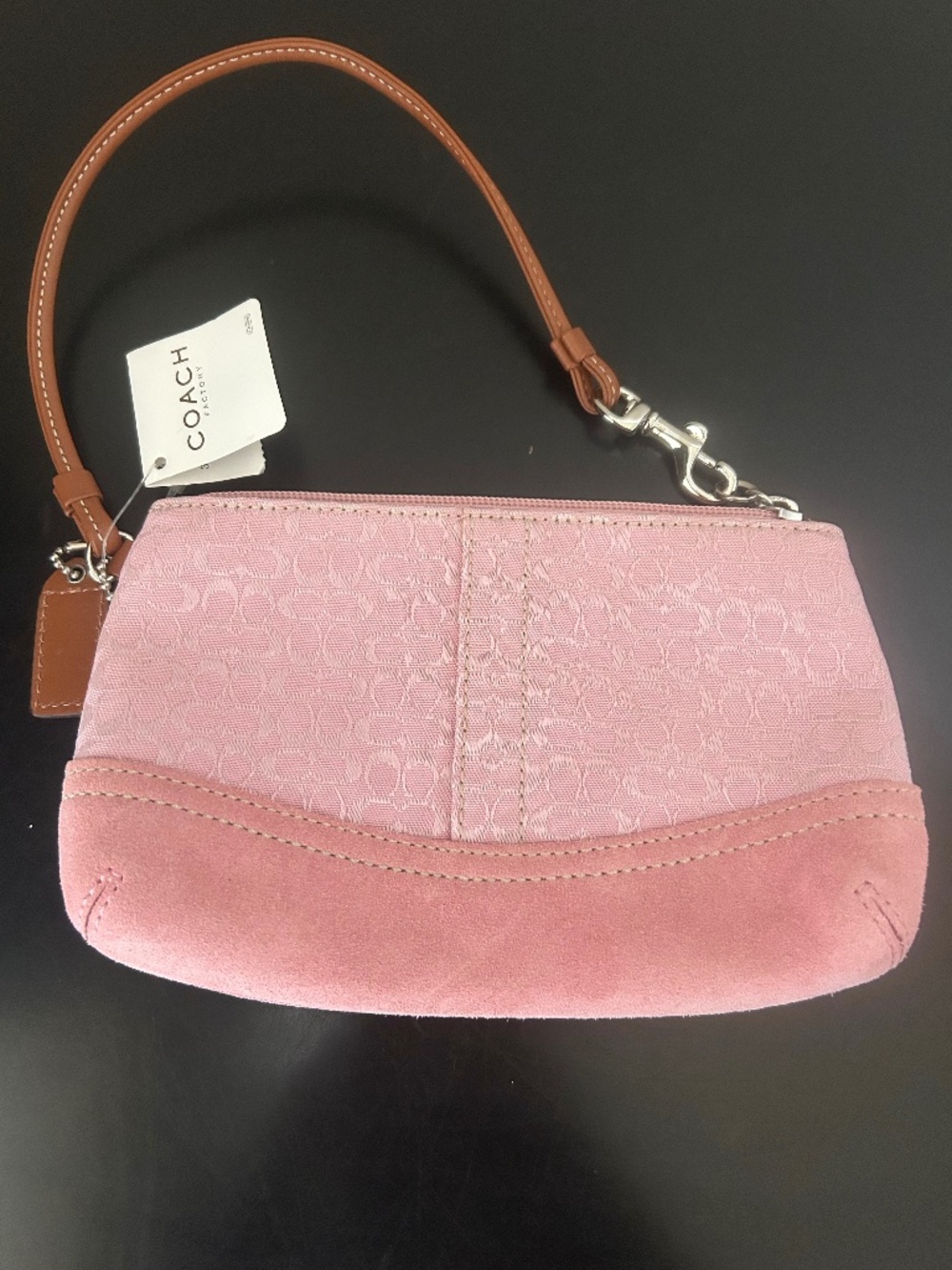 Coach Blush / Saddle Pink/Tan Suede Jacquard Canvas Wristlet. Vintage.NWT